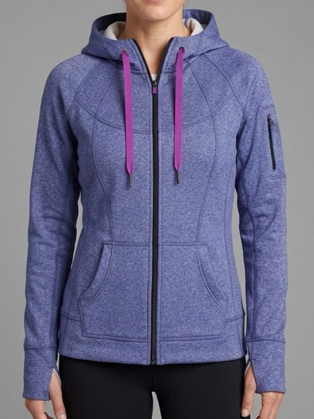Athleta Women's In Your Element Full Zip Heathered Purple Hooded Jacket XL
